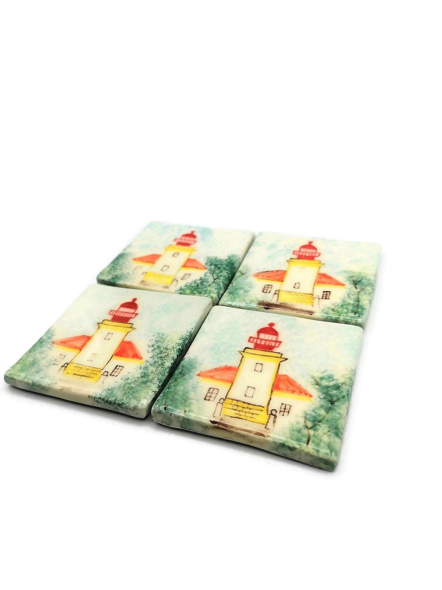 1Pc Hand Painted Lighthouse Small Ceramic Tile Wall Art, Decorative Mosaic Tiles For Backsplash, Unique Gifts For Him - Ceramica Ana Rafael