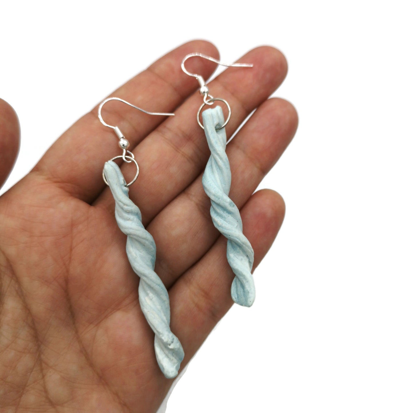 Handmade Ceramic Long Earrings Turquoise Blue With Sterling Silver Ear Wire, Boho Drop Earrings, 9th Anniversary Gift For Wife - Ceramica Ana Rafael