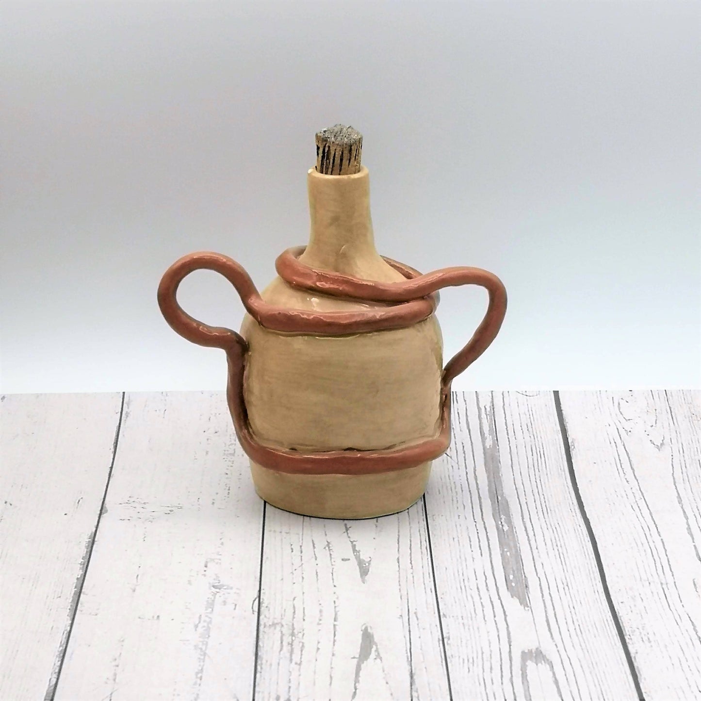 Handmade Ceramic Bottle With Cork Stopper, First Home Gift, Pottery Vase With Hand Built Sculptural Handles, Mom Birthday Gift From Daughter - Ceramica Ana Rafael
