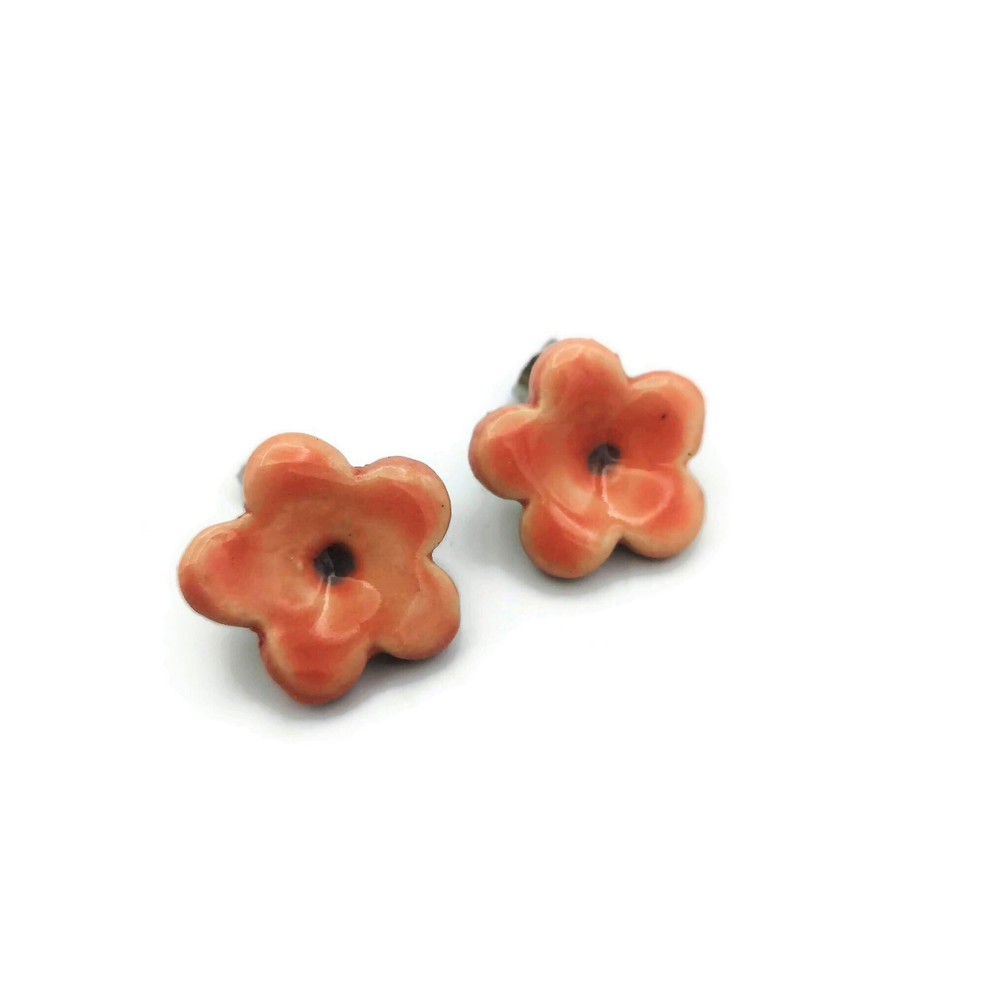 Pink Flower Stud Earrings, Ceramic Dainty Earrings Cute Jewelry For Teen Girl Gifts, Small Clay Boho Designer Earrings, Best Gifts For Her - Ceramica Ana Rafael