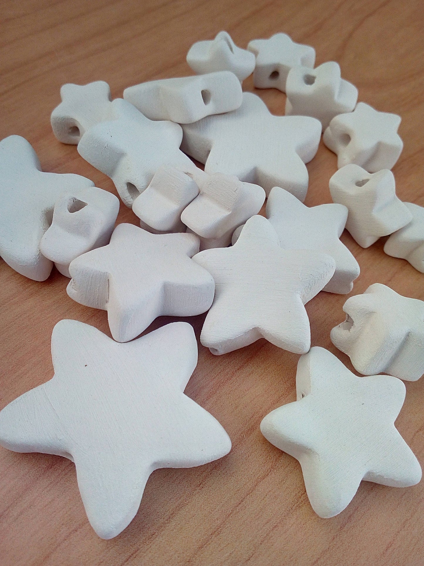 Handmade ceramic bisque beads set for jewelry making, Unfinished Star Beads blank ready to paint - Ceramica Ana Rafael