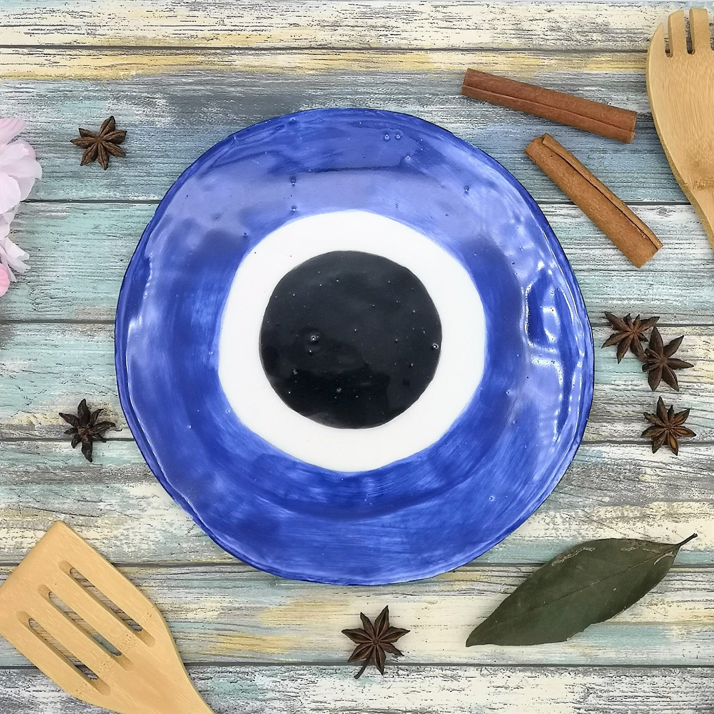 Hand-Painted Blue Evil Eye Ceramic Tile Trivet For Hot Dishes | Kitchen Hot Dish Holder | Handmade Ceramic Housewarming Gift - Ceramica Ana Rafael