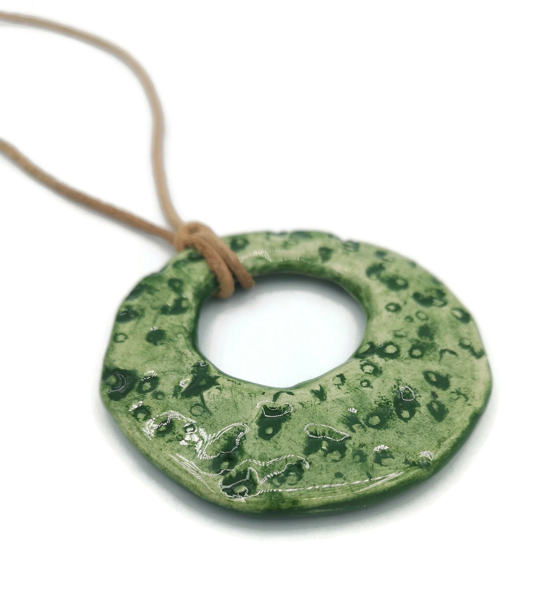 Large Circle Pendant For Necklace, Handmade Ceramic Jewelry Making Charms For Her, Eclectic Jewelry Unique Gift, Cute Moon Texture - Ceramica Ana Rafael