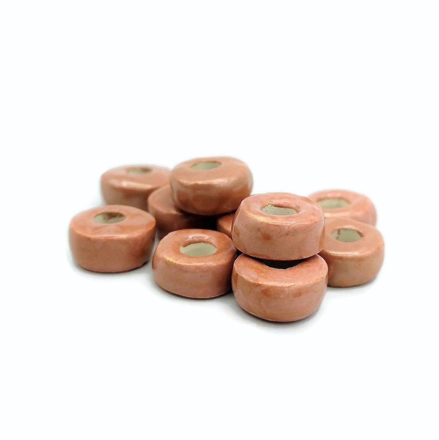10Pc Ceramic Macrame Beads With Large Hole For Jewelry Making, Coral Pink Clay Tube Beads for Bracelets, Dreadlock Beads Braid Accessories - Ceramica Ana Rafael