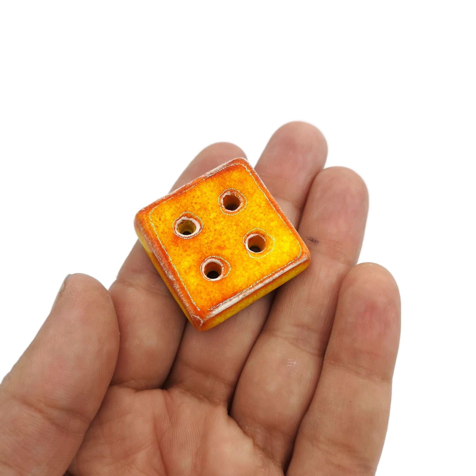 1Pc 30mm Orange Square Ceramic Buttons, Cute Pottery Coat Buttons, Best Sellers Sewing Supplies And Notions, Handmade Button Antique Look