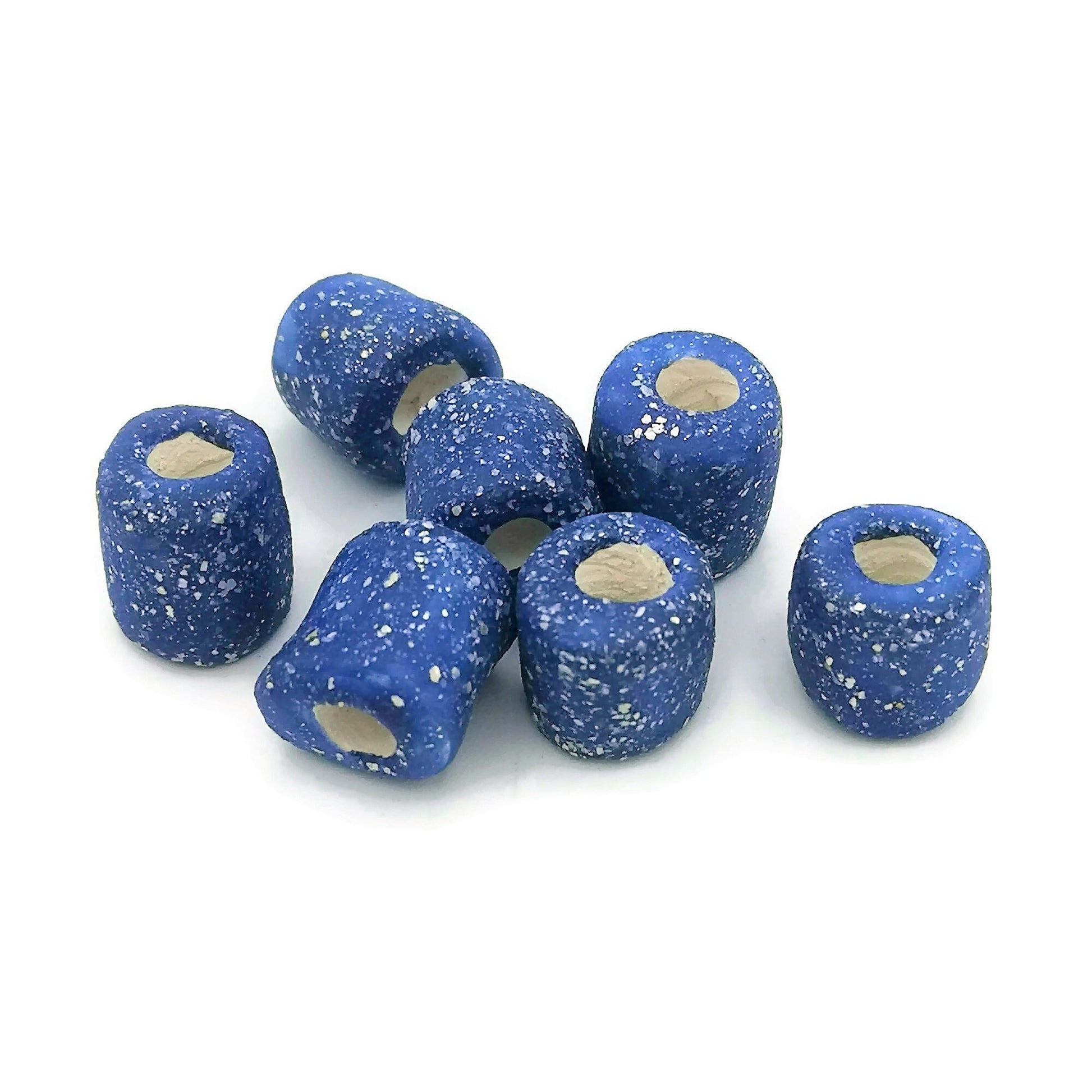 Handmade Ceramic Beads Jewelry Making, 7 Pcs Clay Beads Large Hole, Unique Donut Bead Unusual, Porcelain Dreadlock Beads - Ceramica Ana Rafael