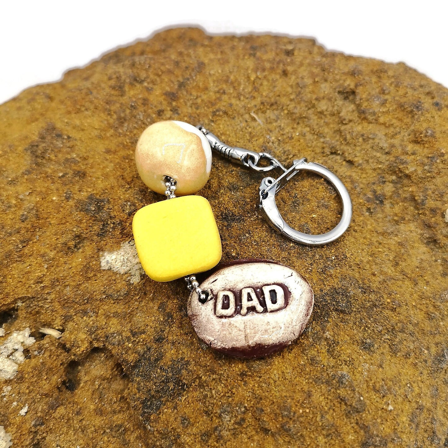 Beaded Keychain, Dad Birthday Gift, Cool Keychain For Men Customizable, Ceramic Clay Charm Keyring Accessories Gift For Daddy - Ceramica Ana Rafael