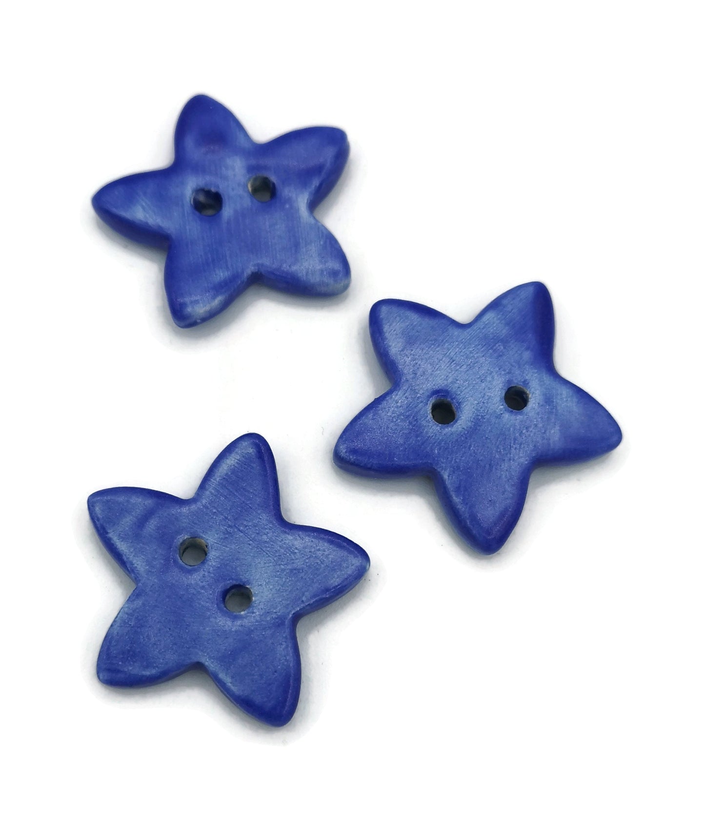 Ceramic Star Sewing Buttons Set of 3 Star Shaped Blue Buttons, Sewing Supplies And Notions - Ceramica Ana Rafael