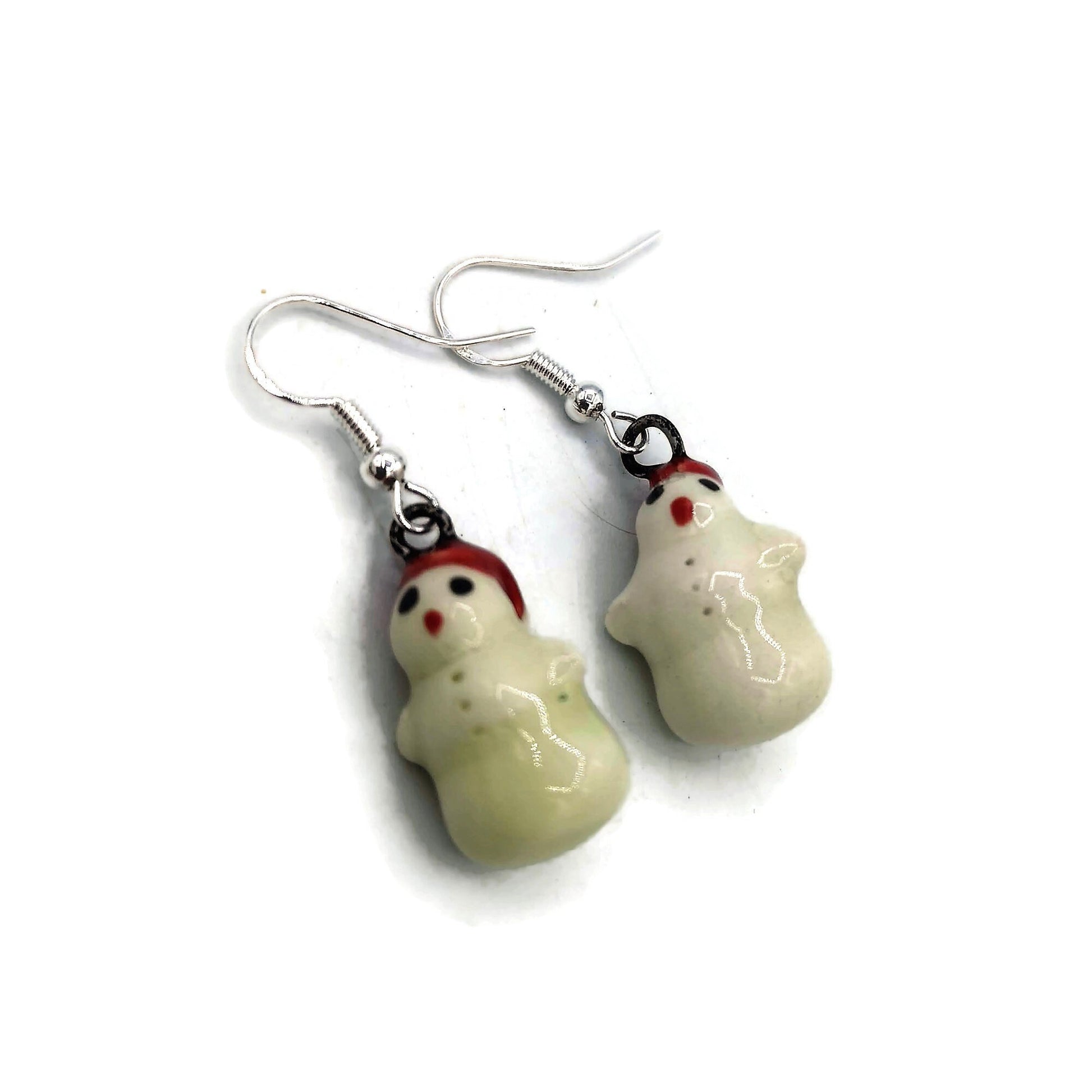 Handmade Ceramic Snowman Earrings, Cool Dangle Earrings, Cute Jewelry Best Gift For Her, Niece Gift From Aunt, Christmas Earrings, Clay - Ceramica Ana Rafael