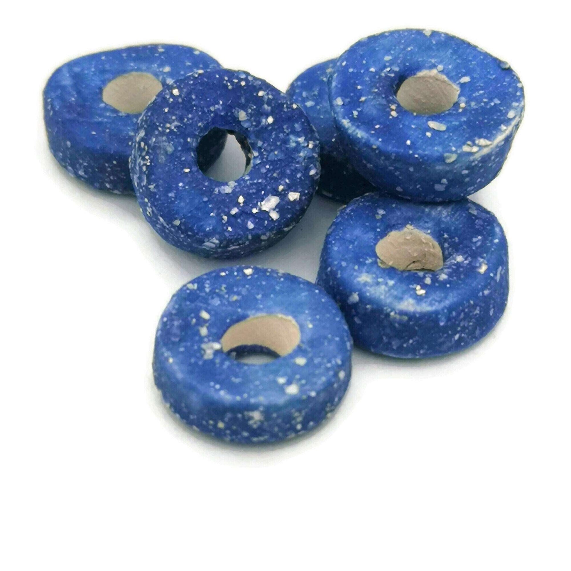 3 Pcs Clay Beads Large Hole, Handmade Ceramic Beads Jewelry Making, Unique Donut Bead Unusual, Porcelain Dreadlock Beads - Ceramica Ana Rafael