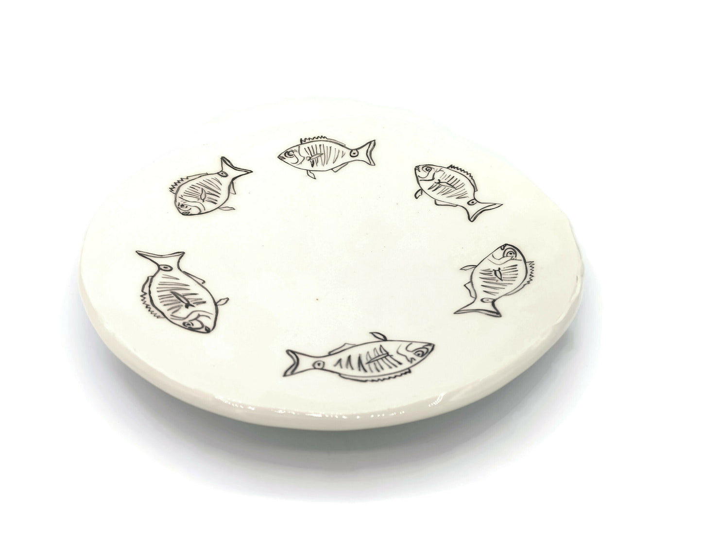 Black And White Handmade Ceramic Plate for Wall Decor, Decorative Fish Pottery, Portuguese Housewarming Gift First Home, Dining Room Decor - Ceramica Ana Rafael
