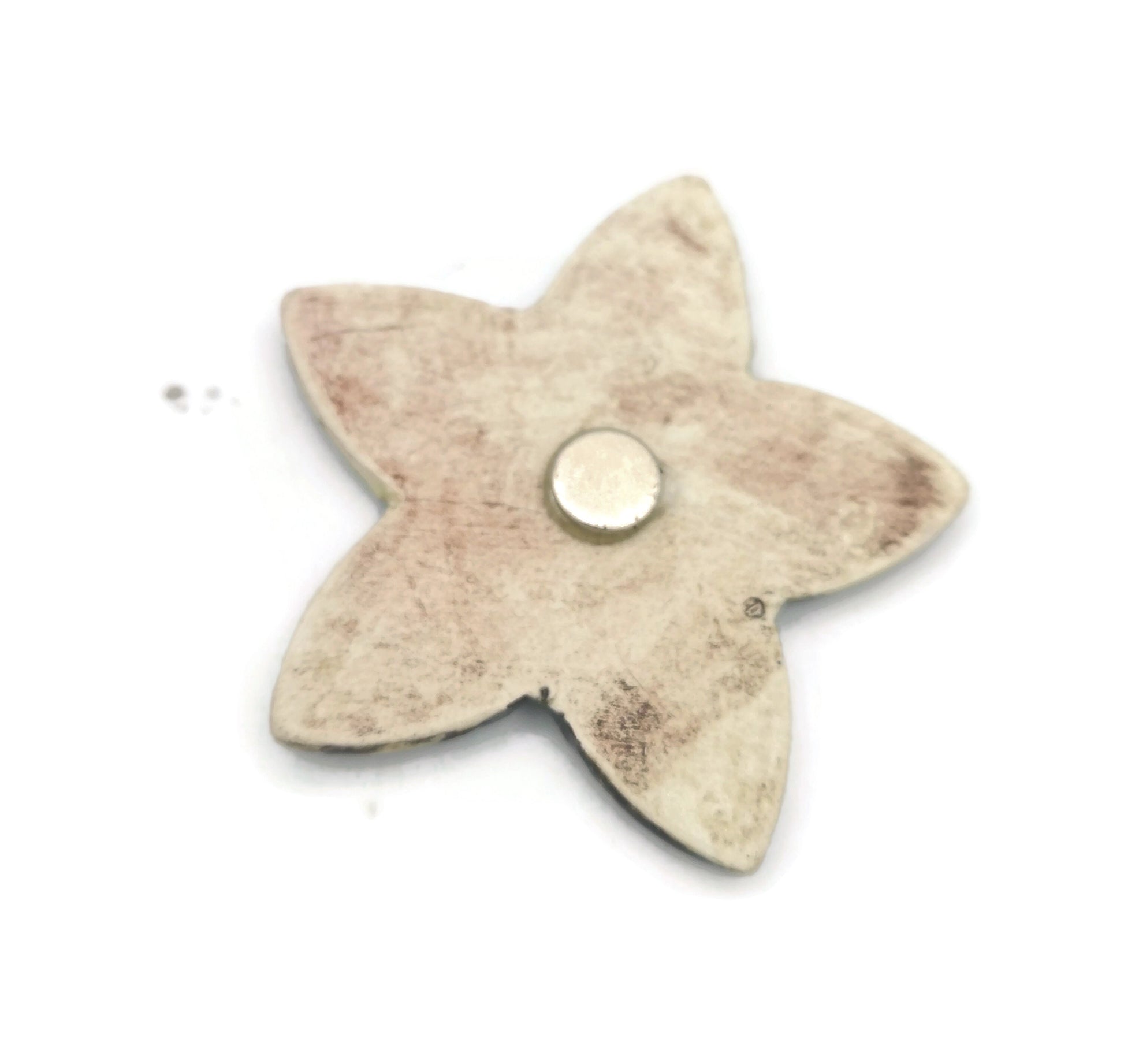 Beige Large Handmade Ceramic Star Shape Clay Fridge Magnets, Decorative Textured Rustic Refrigerator Magnet For Kitchen Decor - Ceramica Ana Rafael