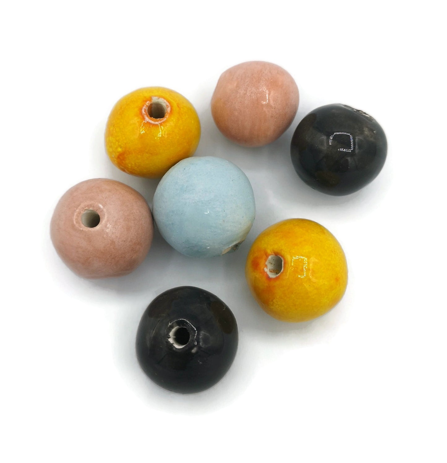 7Pc Round Mixed Handmade Ceramic Beads, Unique Beads, Bubblegum Beads, Decorative Clay Beads for Jewelry Making And Crafts, Colorful Beads - Ceramica Ana Rafael