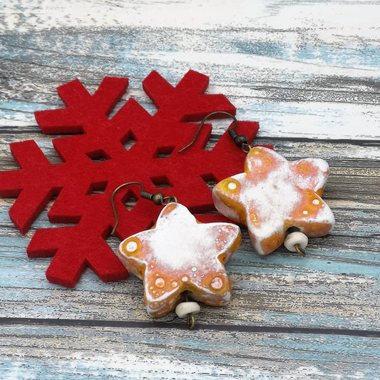 STAR EARRINGS DANGLE, Ceramic Star Drop Earrings, 9th Anniversary Gift For Her, Novelty Charm Aesthetic Earrings - Ceramica Ana Rafael