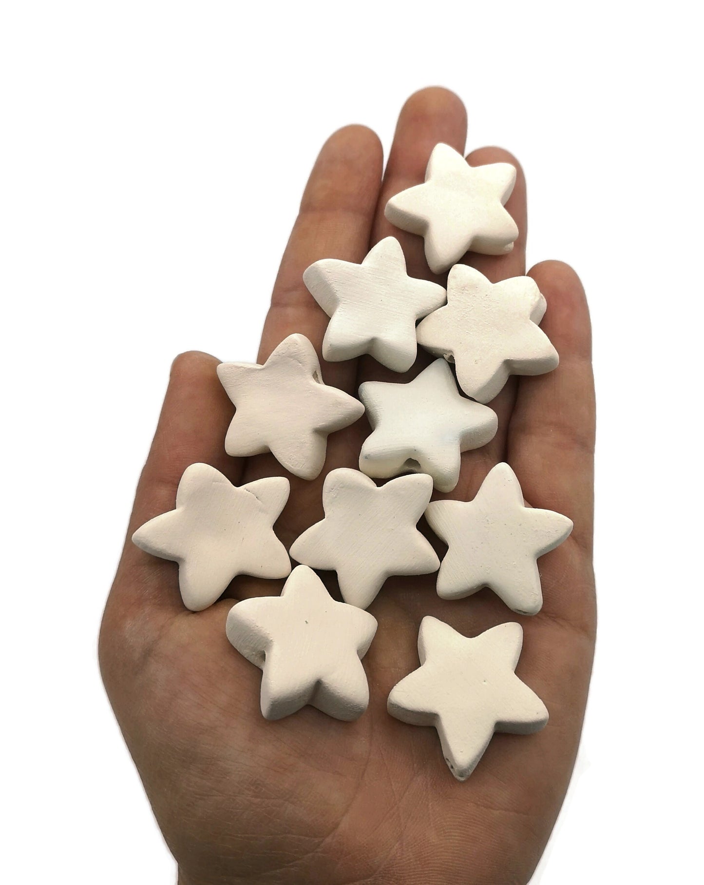 Handmade ceramic bisque beads set for jewelry making, Unfinished Star Beads blank ready to paint - Ceramica Ana Rafael