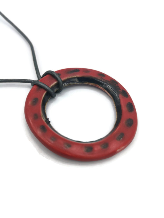 Red Ceramic Necklace Pendant For Jewelry Making, Handmade Clay Charms, Donut Statement Pendant Necklace Unique, Trending Now - Ceramica Ana Rafael