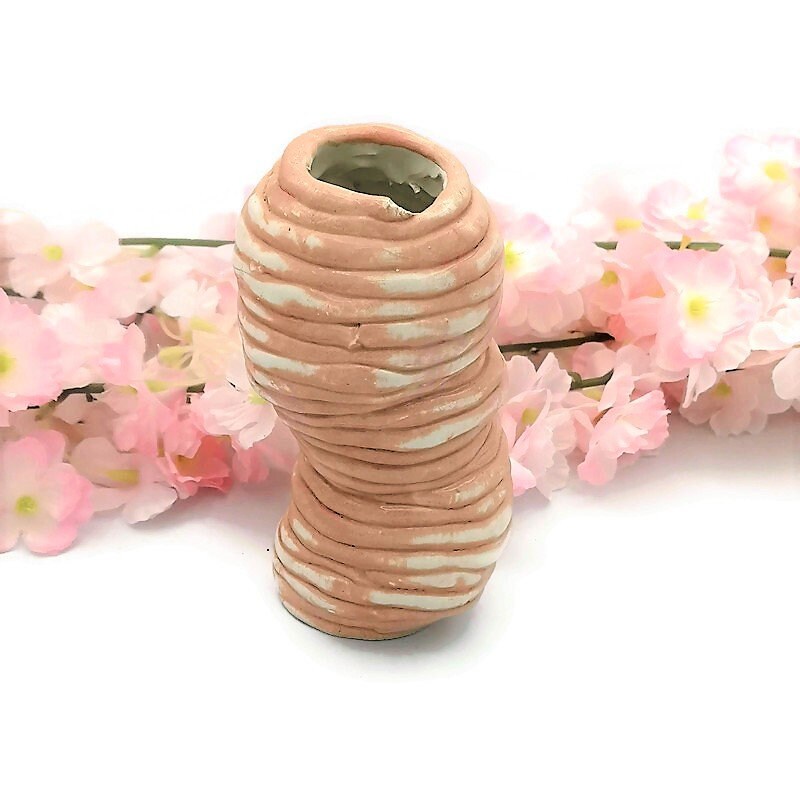 Handmade Ceramic Sculptural Flower Vase, Housewarming Gift New Home Pink Farmhouse Decor, Tall Boho Vase Unique Wedding Gift For Couple - Ceramica Ana Rafael