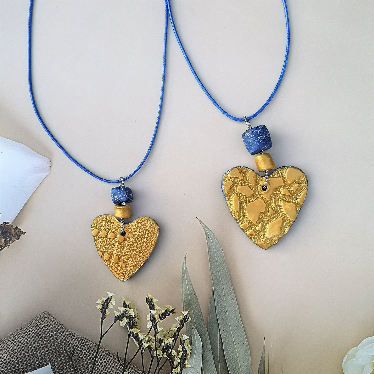 Statement Gold Heart Pendant Necklace For Women, Boho Clay Necklace, Everyday Necklace For Her, Cute Mother Day Gift From Daughter - Ceramica Ana Rafael