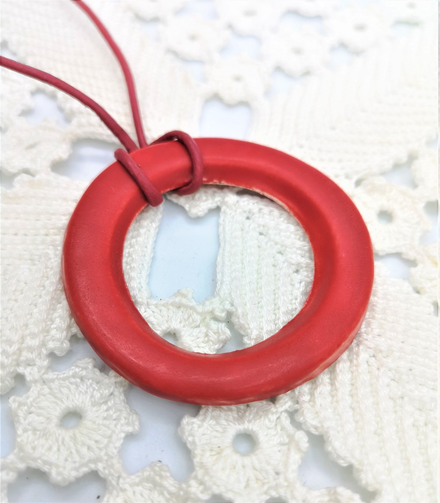 DONUT PENDANT, LARGE Circle Pendant For Necklace, Ceramic Jewelry Making Supplies - Ceramica Ana Rafael