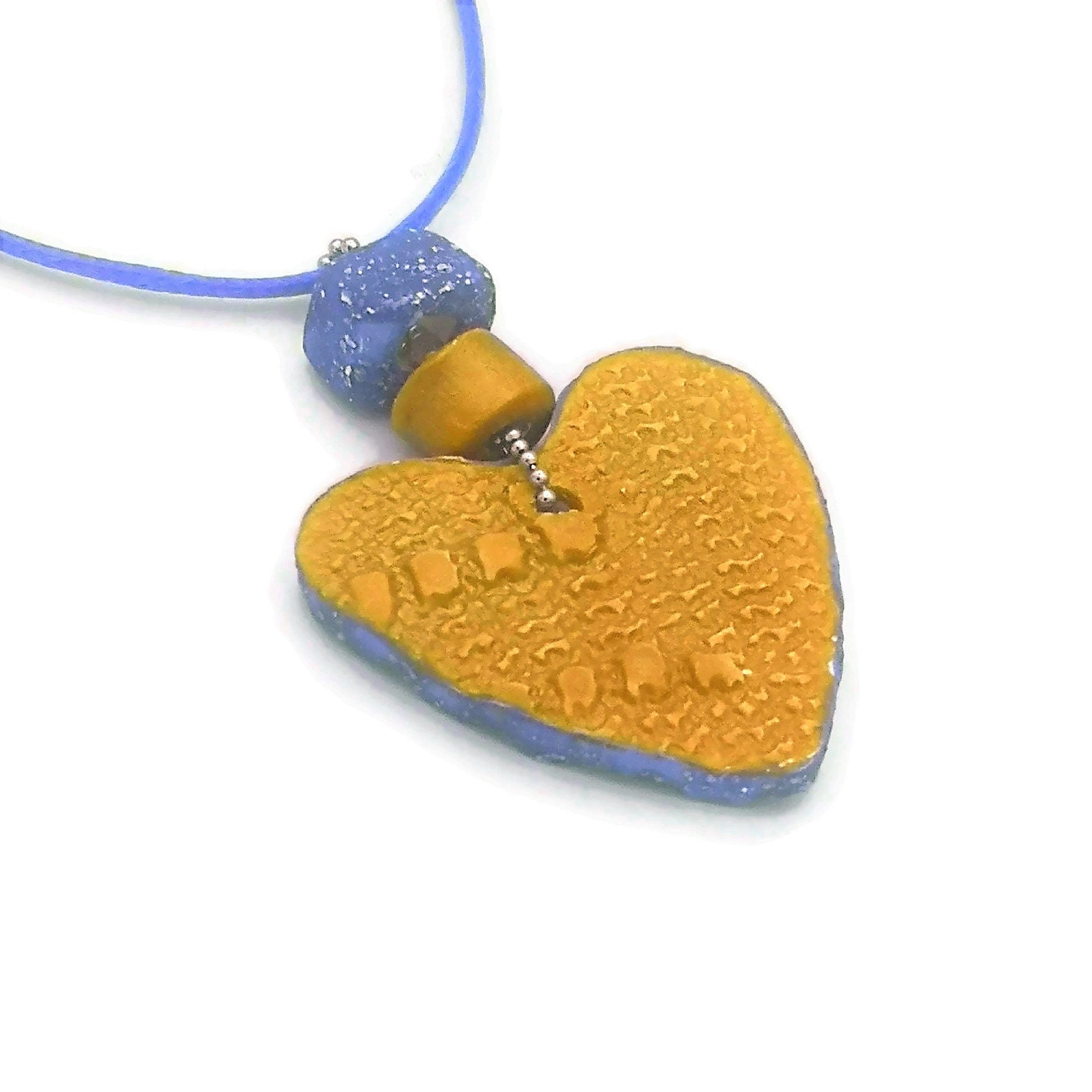 Statement Gold Heart Pendant Necklace For Women, Boho Clay Necklace, Everyday Necklace For Her, Cute Mother Day Gift From Daughter - Ceramica Ana Rafael