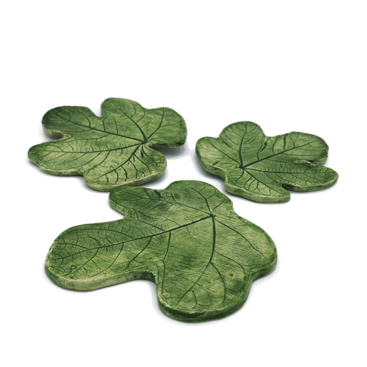 3Pcs Handmade Ceramic Coasters With Fig Leaf Shape, Housewarming Gift First Home, Plant Lovers Gifts, Best Sellers Plant Dad Gift - Ceramica Ana Rafael