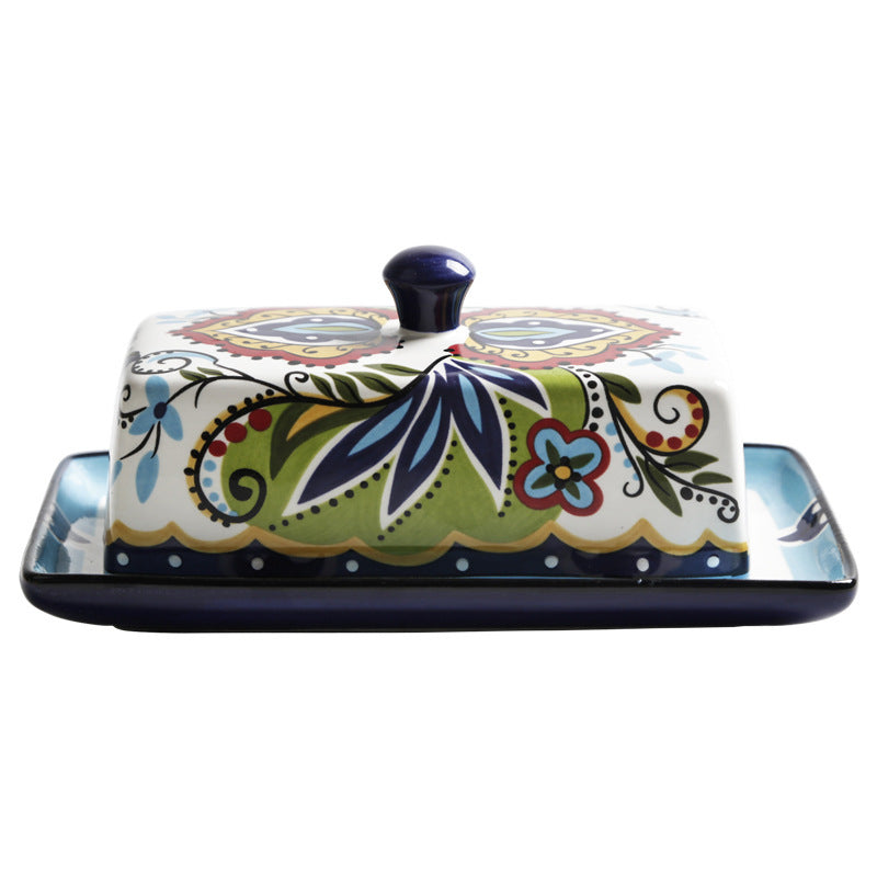 Handpainted Ceramic Butter Dish with Floral Motifs – Elegant Kitchen Accessory