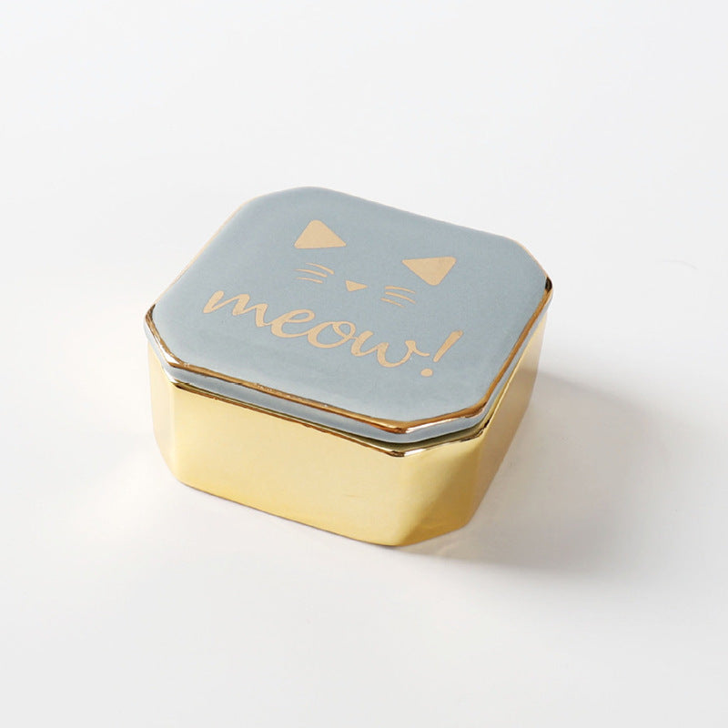 Square Ceramic Jewelry Box | 7x7cm Gift Box | Cat, Unicorn, Golden Lid