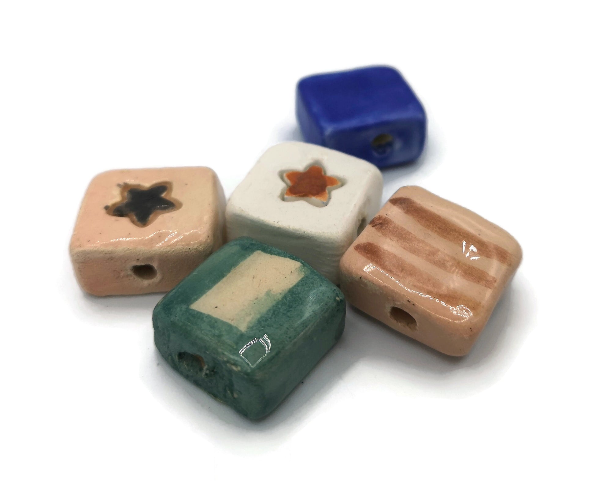 unique beads for jewelry making, square beads, set of 5 assorted beads, large ceramic beads for jewelry making supplies, craft beads, best - Ceramica Ana Rafael