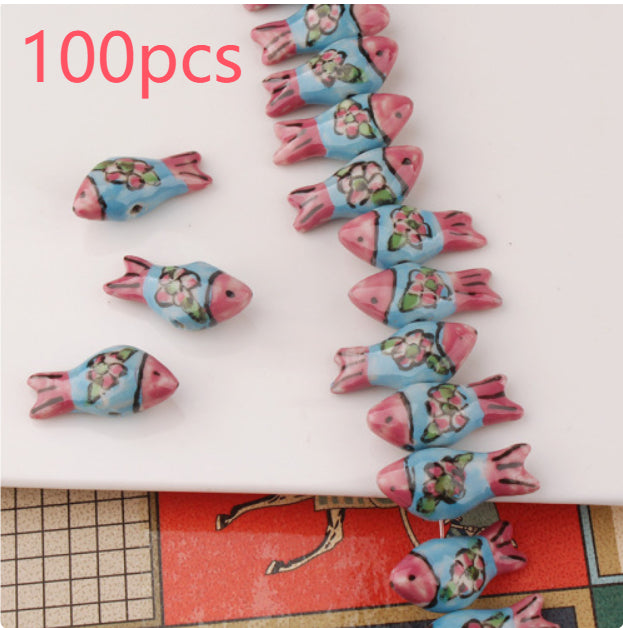 Hand-Painted Ceramic Fish Beads, 13x27mm Large Hole Macrame Beads