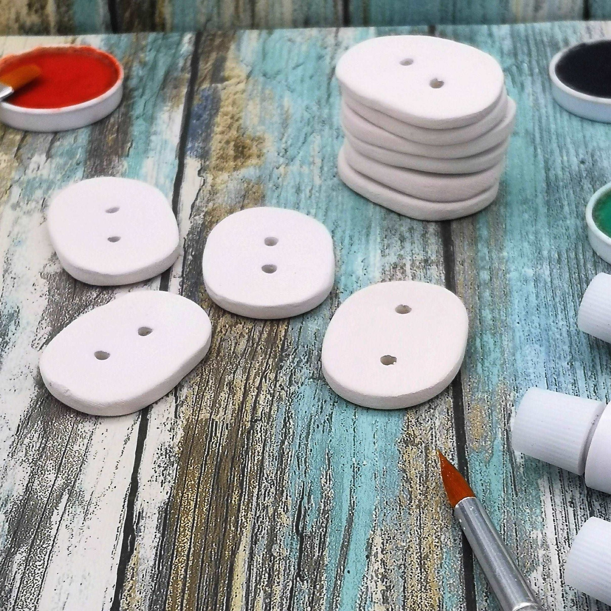 10Pc Large Oval Sewing Buttons, Custom Buttons Diy Craft Kit, Best Sellers, Handmade Ceramic Bisque Ready To Paint Sewing Notions