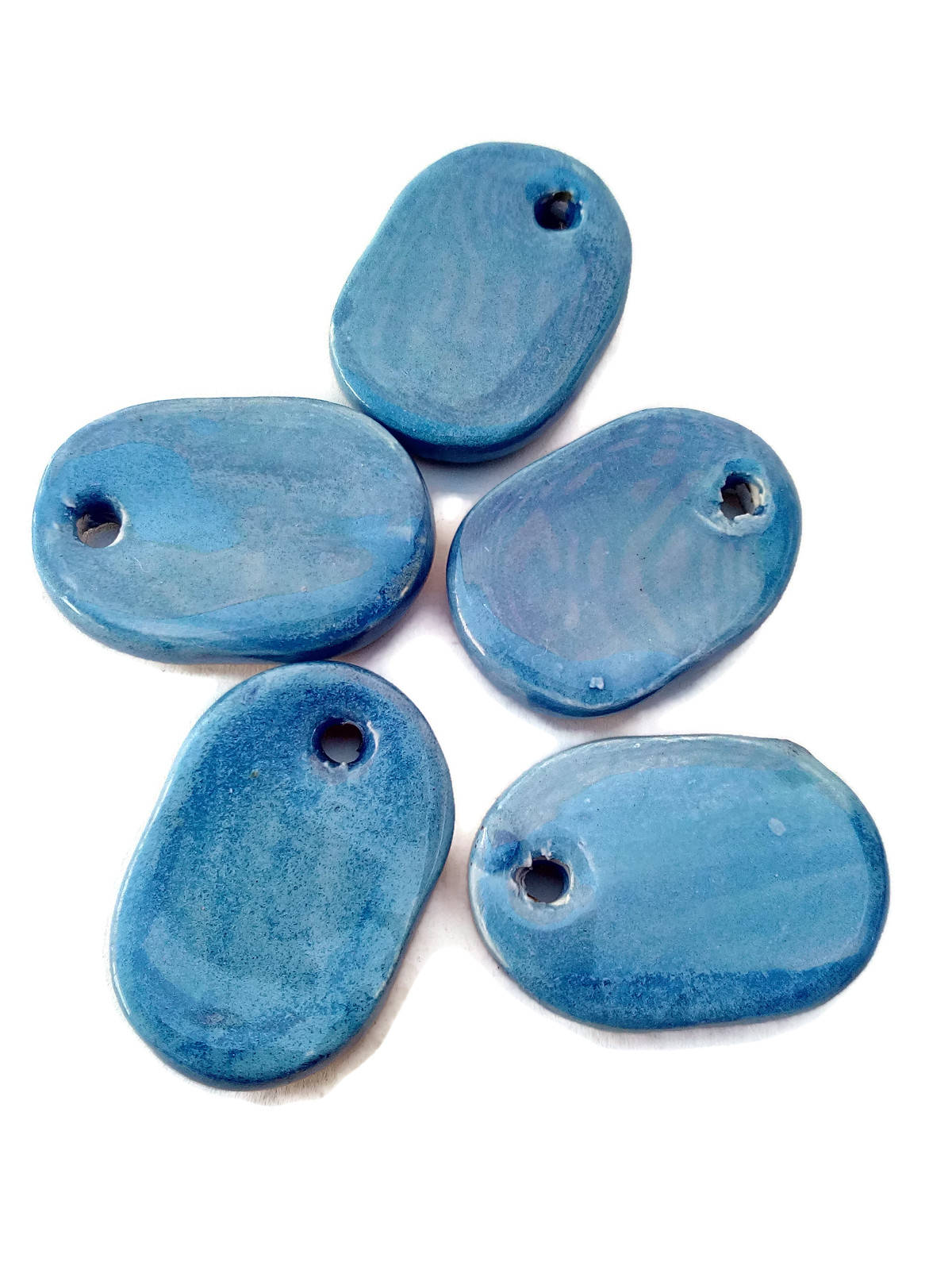 1Pc 30mm Handmade Ceramic Blue Modern Necklace Pendant For Jewelry Making, Oval Shaped Clay Charm For Eclectic Jewelry, Unique Gift For Mom - Ceramica Ana Rafael