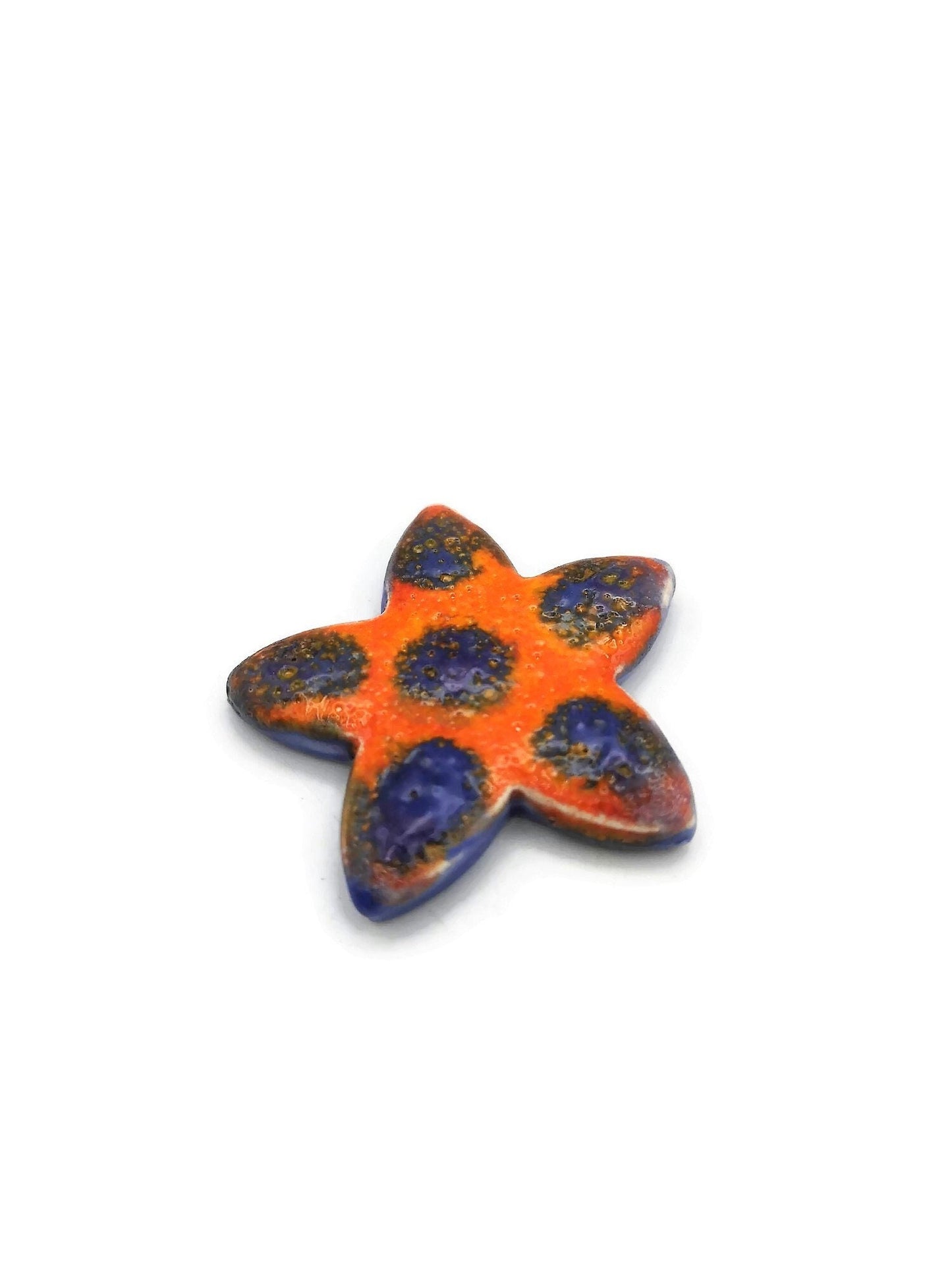 Large Flower Brooch For Women, Celestial Statement Brooch, Handmade Ceramic Star Jewelry For Her, Orange And Blue Broach Pin - Ceramica Ana Rafael