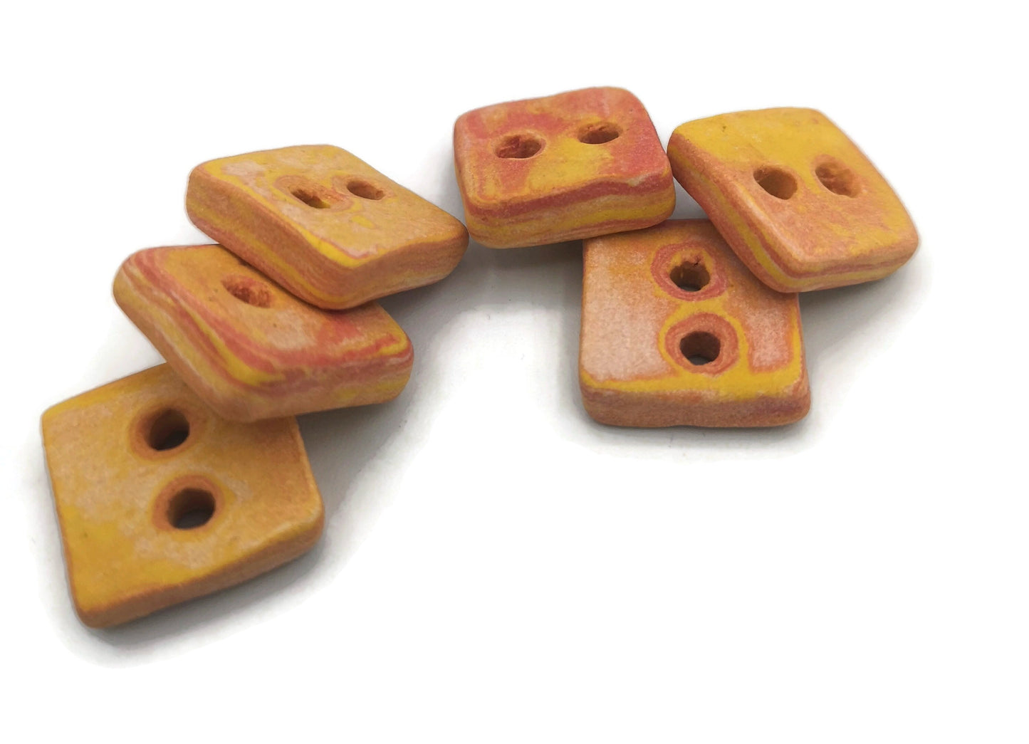 6Pc 20mm Matte Square Sewing Buttons, Handmade Ceramic Orange Flatback Coat Buttons For Clothing, Jacket Buttons, Porcelain Buttons in Clay - Ceramica Ana Rafael