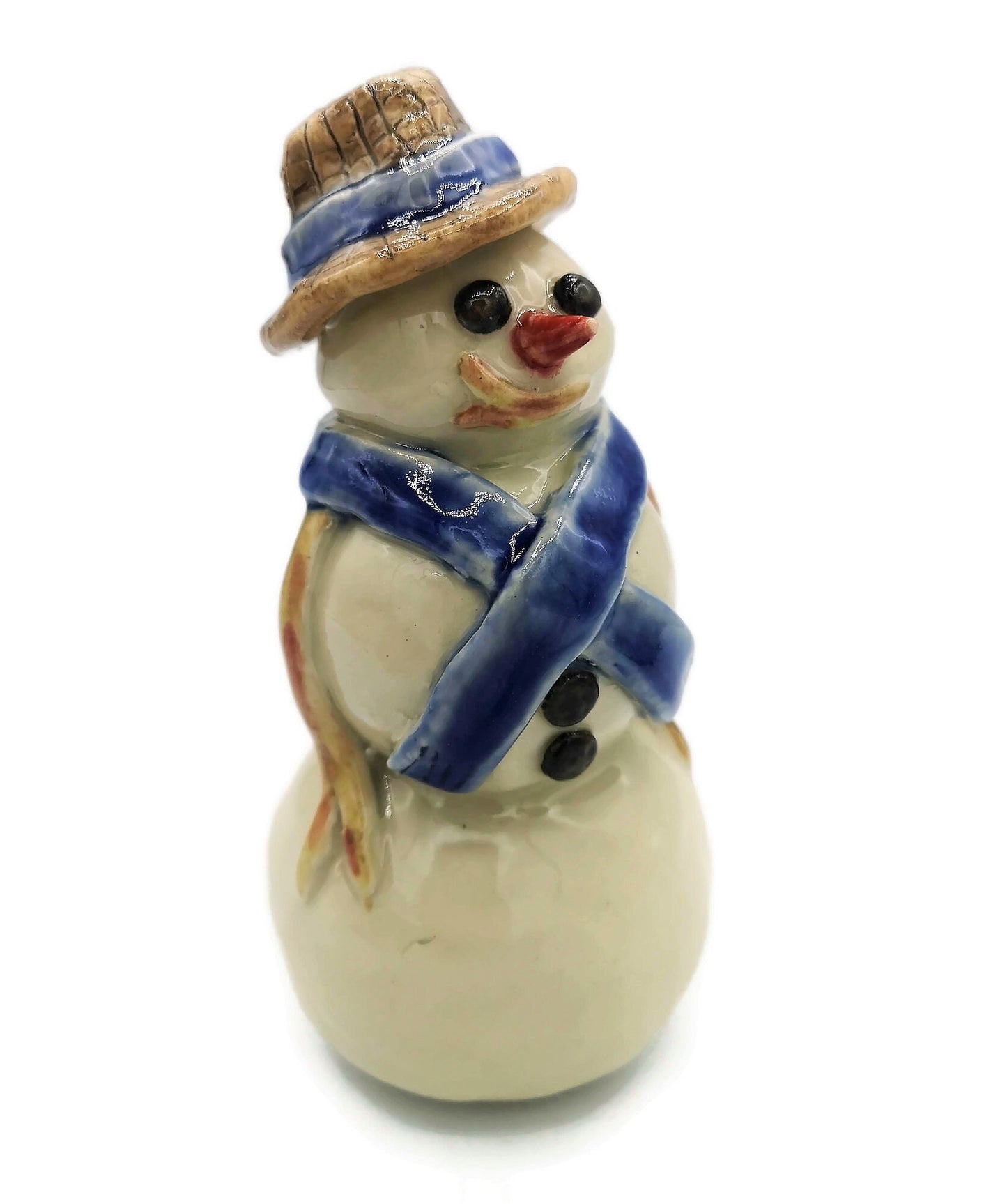 Handmade Ceramic Snowman Christmas Figurines, Housewarming Gift First Home, Cute Snowman Shelf Sitter, Hand Painted Statues & Sculptures - Ceramica Ana Rafael