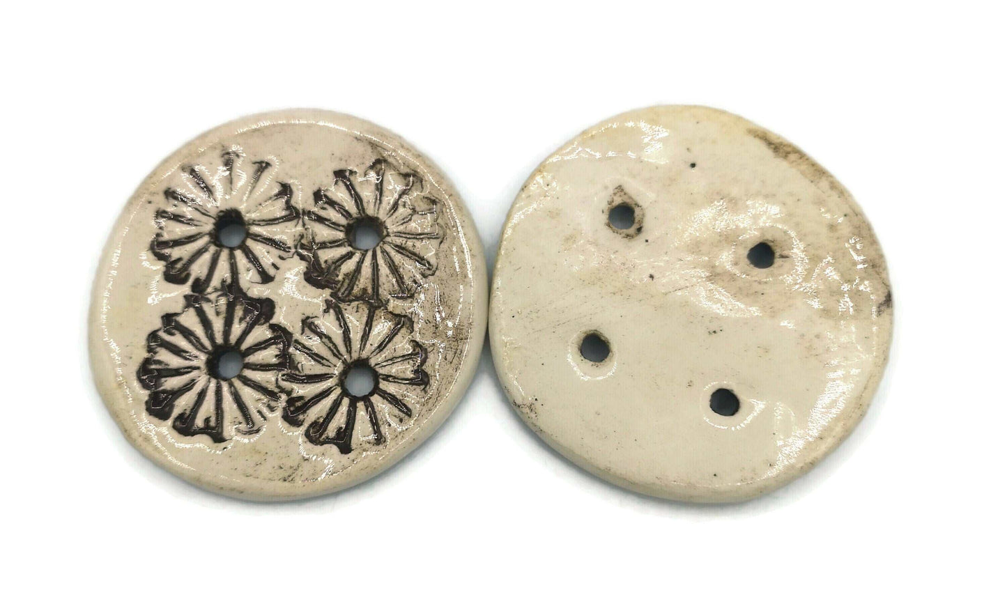 2Pc BLOUSE BUTTONS, CRAFT Buttons Lot With Antique Look and Round Shape, Extra Large Flat Buttons, Sewing Buttons Lot, Coat Buttons - Ceramica Ana Rafael