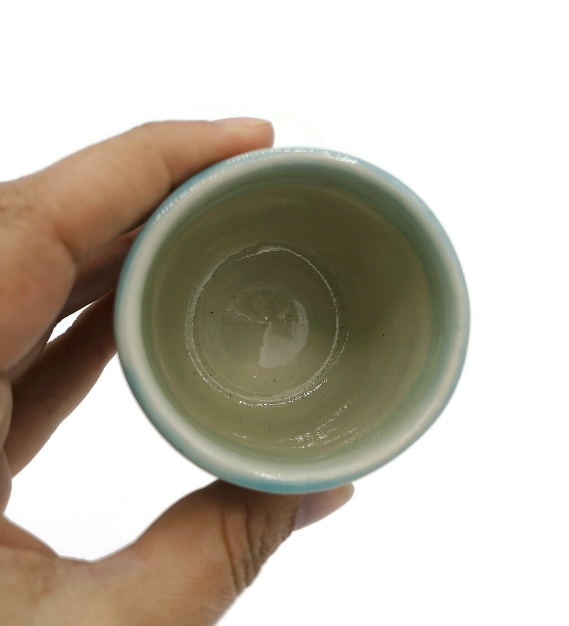 Handmade Ceramic Espresso Cup, Turquoise Blue Stoneware Mug Without Handle, Dishwasher Safe Coffee Cup And Saucer, Unique Best Gifts For Him - Ceramica Ana Rafael