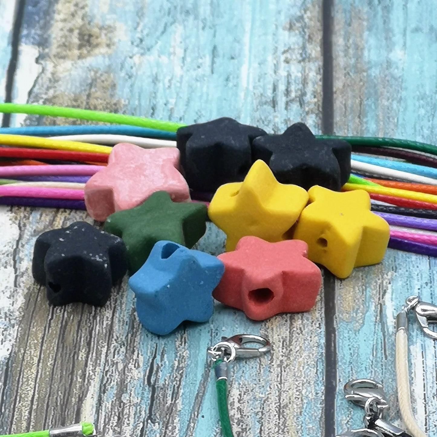 9Pc 15mm Handmade Ceramic Star Beads For Jewelry Making, Assorted Pastel Macrame Beads Large Hole 2mm, Colorful Unique Clay Beads For Crafts - Ceramica Ana Rafael