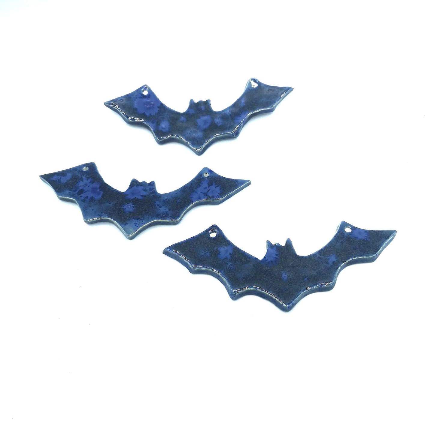 3Pc 6in Handmade Ceramic Bat Ornament For Wall Decor, Halloween Decoration Gift For Women, Blue Clay Gothic Ornament, Necklace Pendant - Ceramica Ana Rafael