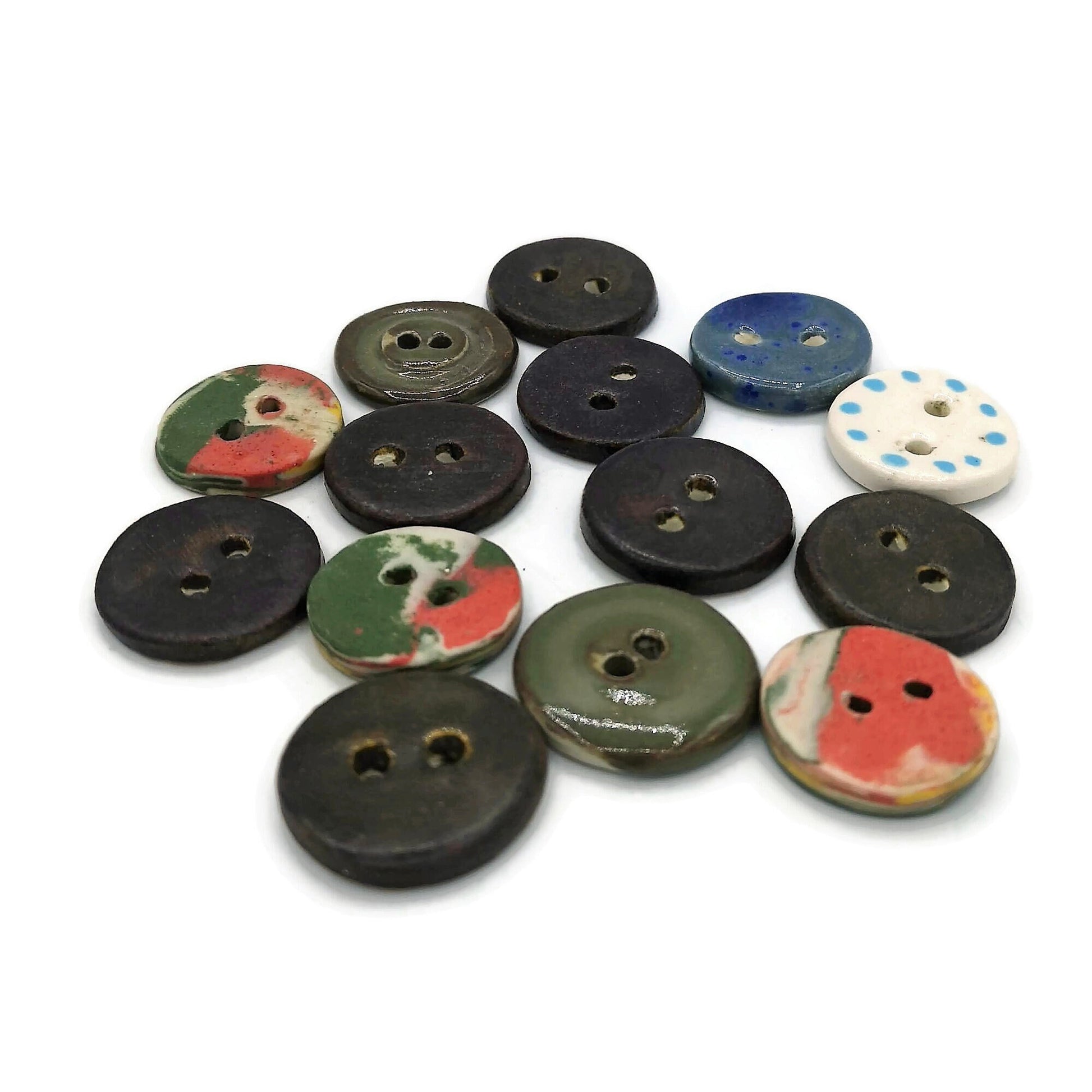 14Pc 25mm/1in Large Sewing Buttons Lot, Assorted 25mm Flatback Sew Fasteners, Handmade Ceramics Coat Button For Crafts - Ceramica Ana Rafael