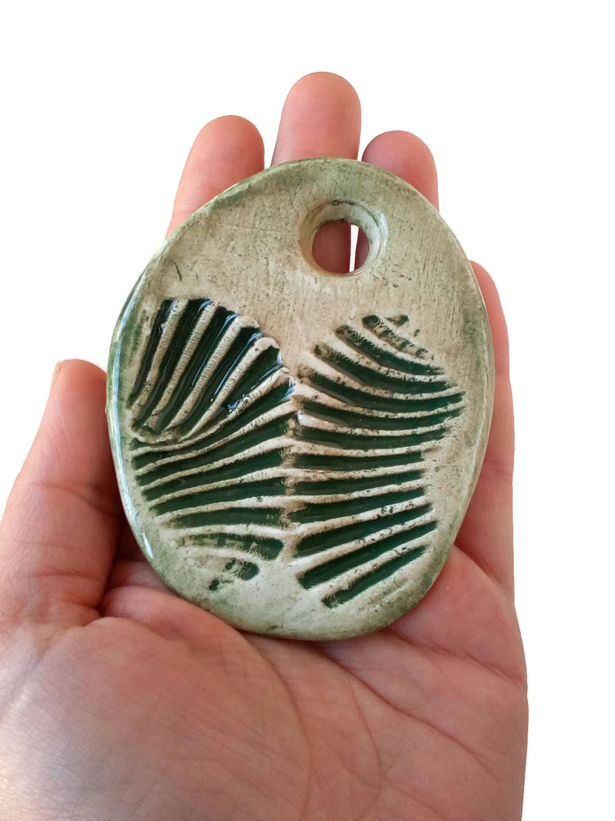 1Pc 80mm Extra Large Green Necklace Pendant For Statement Jewelry Making, Rustic Handmade Ceramic Chunky Clay Charms For Women - Ceramica Ana Rafael