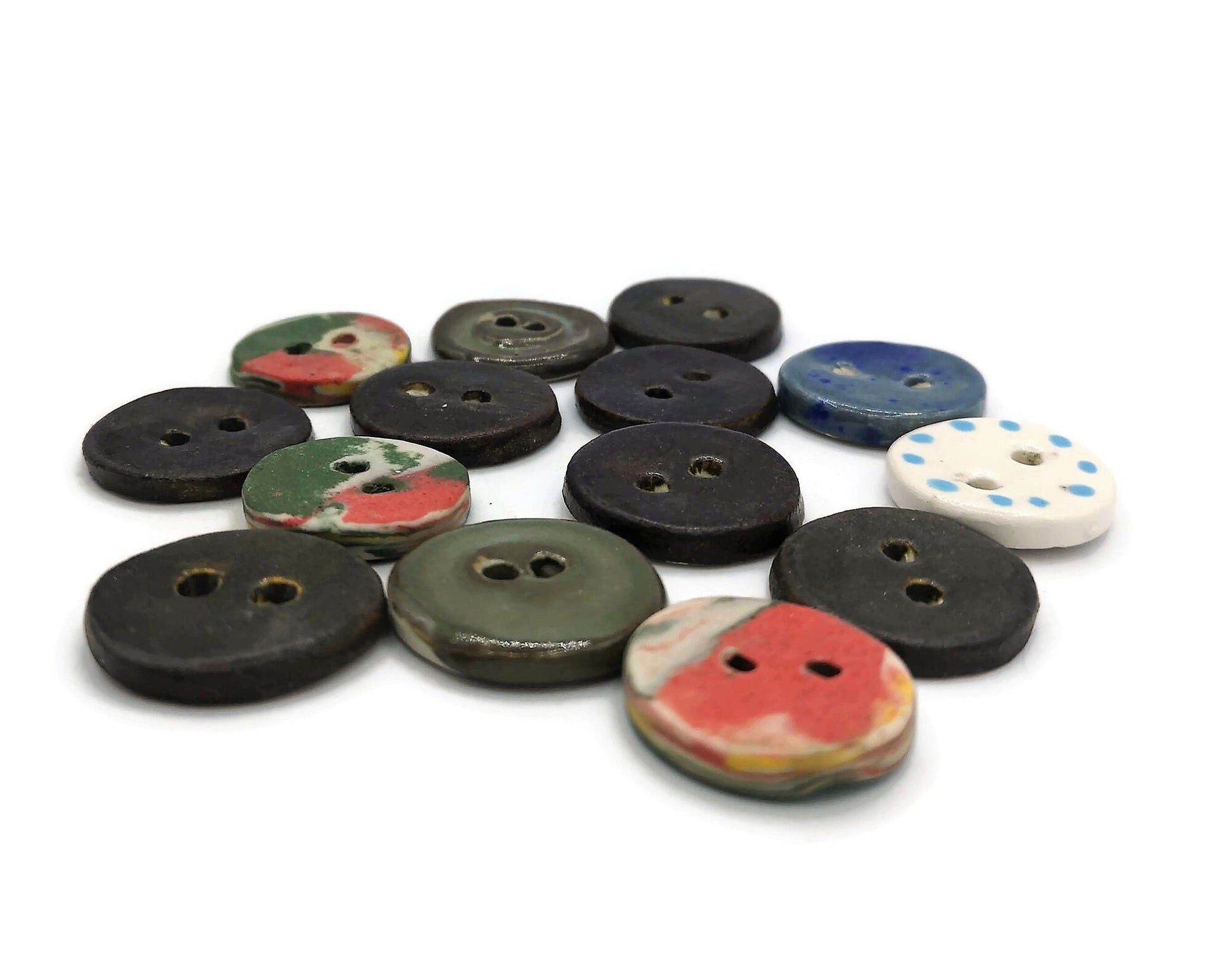 14Pc 25mm/1in Large Sewing Buttons Lot, Assorted 25mm Flatback Sew Fasteners, Handmade Ceramics Coat Button For Crafts - Ceramica Ana Rafael