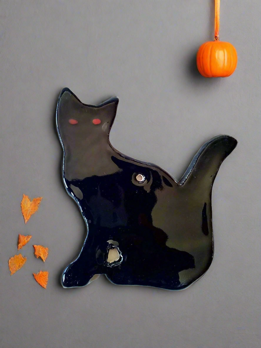 3-teiliger handgefertigter schwarzer Katzen-Wandbehang aus Keramik, Katzenliebhaber-Geschenk für Mama, Glückskatzen-Geschenk für Frauen, Halloween-Ornament, Katzen-Wandkunst-Bestseller