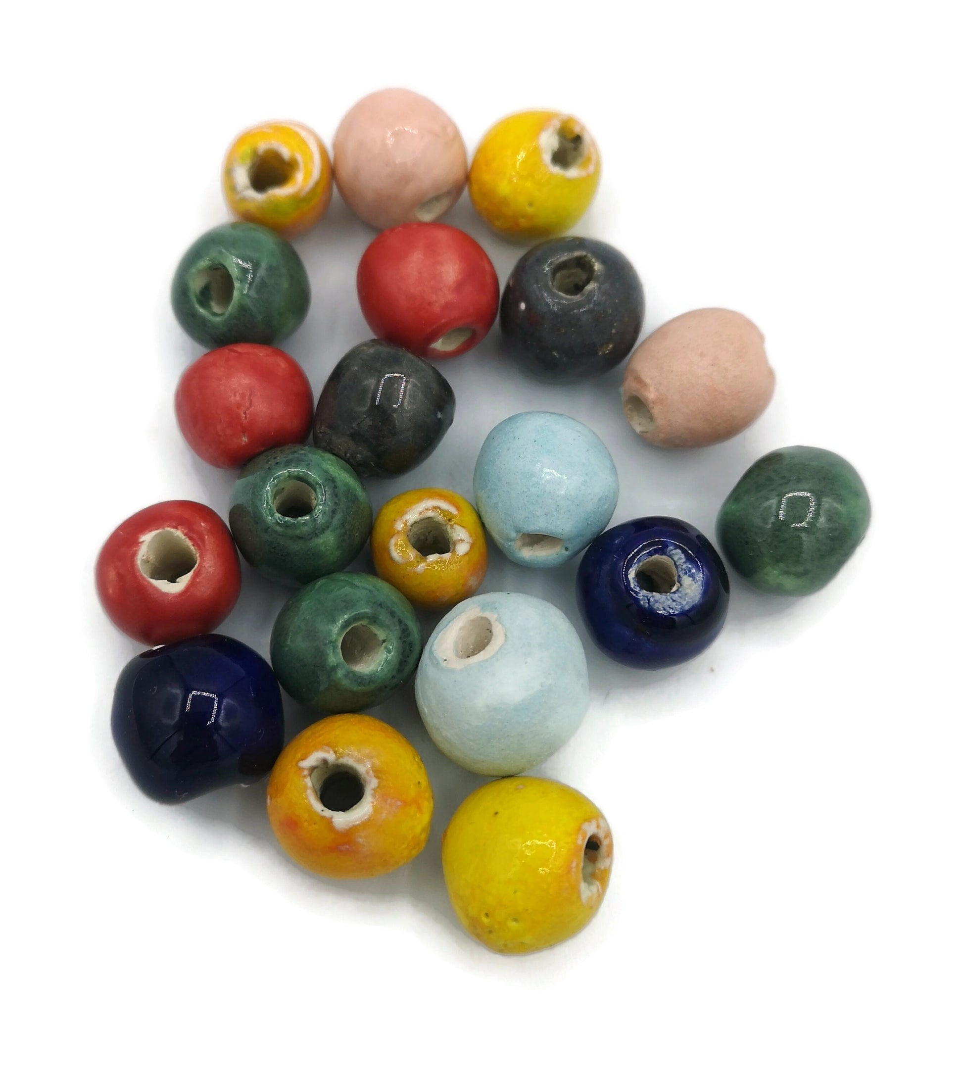 MIXED BEADS, UNIQUE Ceramic Beads, Bubblegum Beads, 20 Pcs Clay Craft Beads Decorative for Jewelry Making, Round Colorful Beads For Macrame - Ceramica Ana Rafael