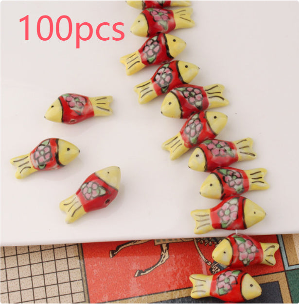 Hand-Painted Ceramic Fish Beads, 13x27mm Large Hole Macrame Beads