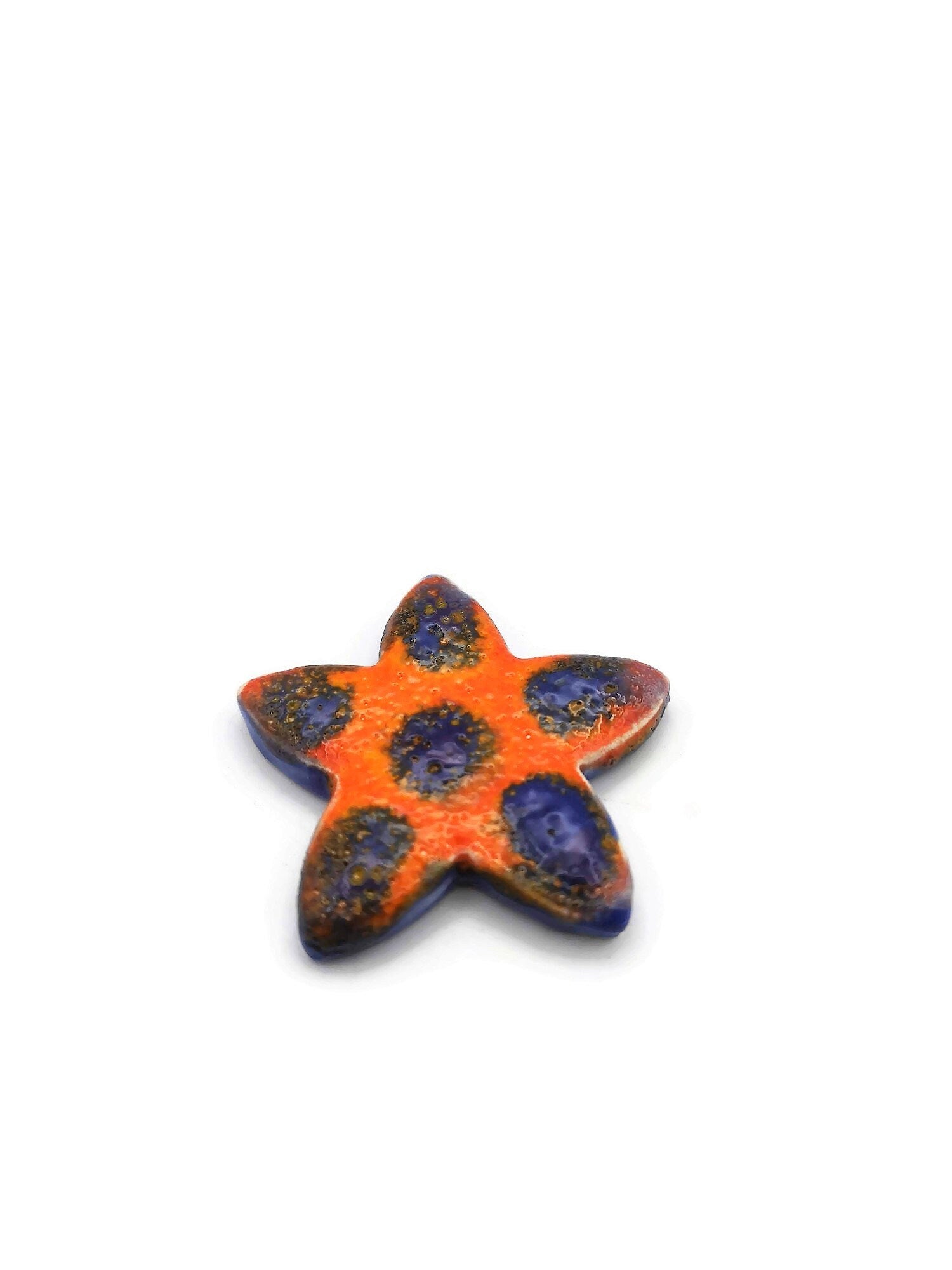 Large Flower Brooch For Women, Celestial Statement Brooch, Handmade Ceramic Star Jewelry For Her, Orange And Blue Broach Pin - Ceramica Ana Rafael