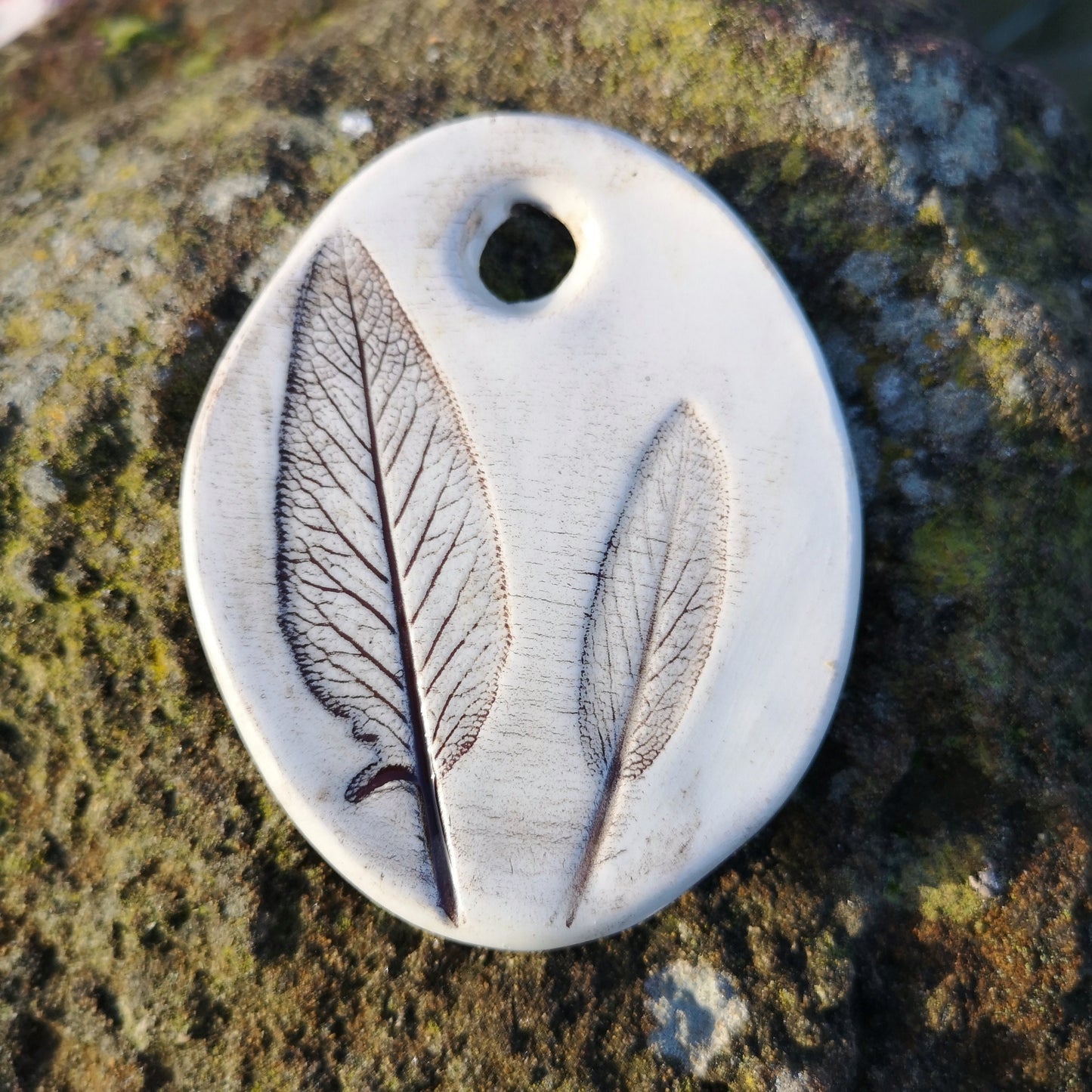 Extra Large Necklace Pendant For Handmade Ceramic Jewelry Making, Pressed Sage Leaves Clay Charms Eclectic Jewelry - Ceramica Ana Rafael