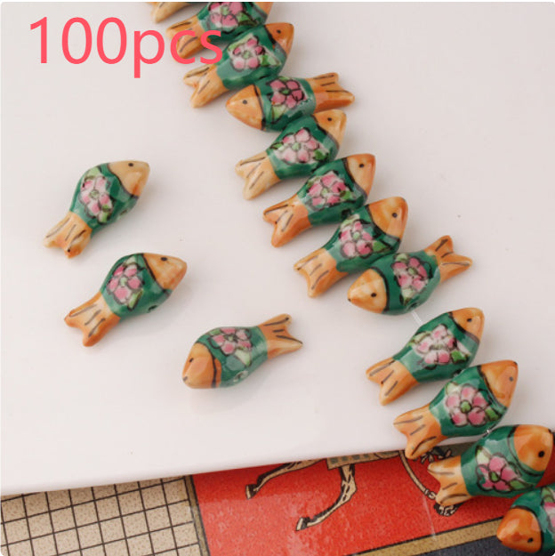 Hand-Painted Ceramic Fish Beads, 13x27mm Large Hole Macrame Beads