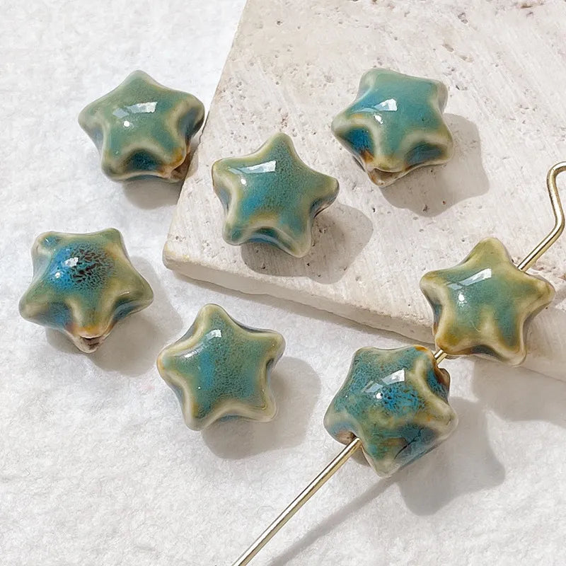 15mm Star Ceramic Beads – Glazed Clay Beads for Jewelry Making | 1/10 Pc Loose Macrame Beads with Large Hole