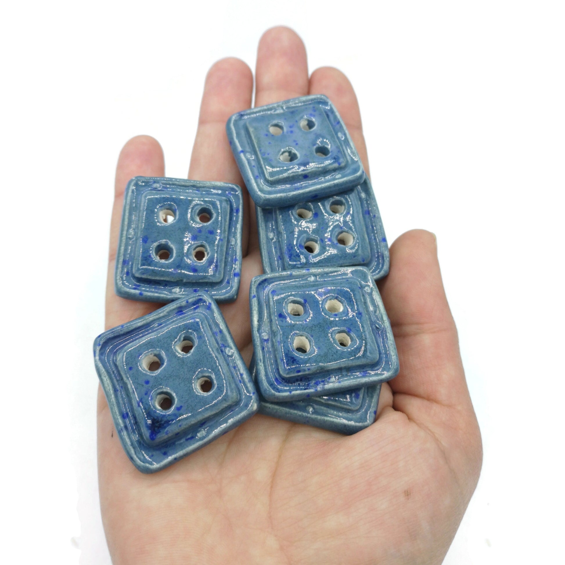 Handmade Ceramic Sewing Buttons, Set Of 6 Novelty Extra Large Buttons For Crafts, Unique Buttons, Blue Sewing Notions - Ceramica Ana Rafael