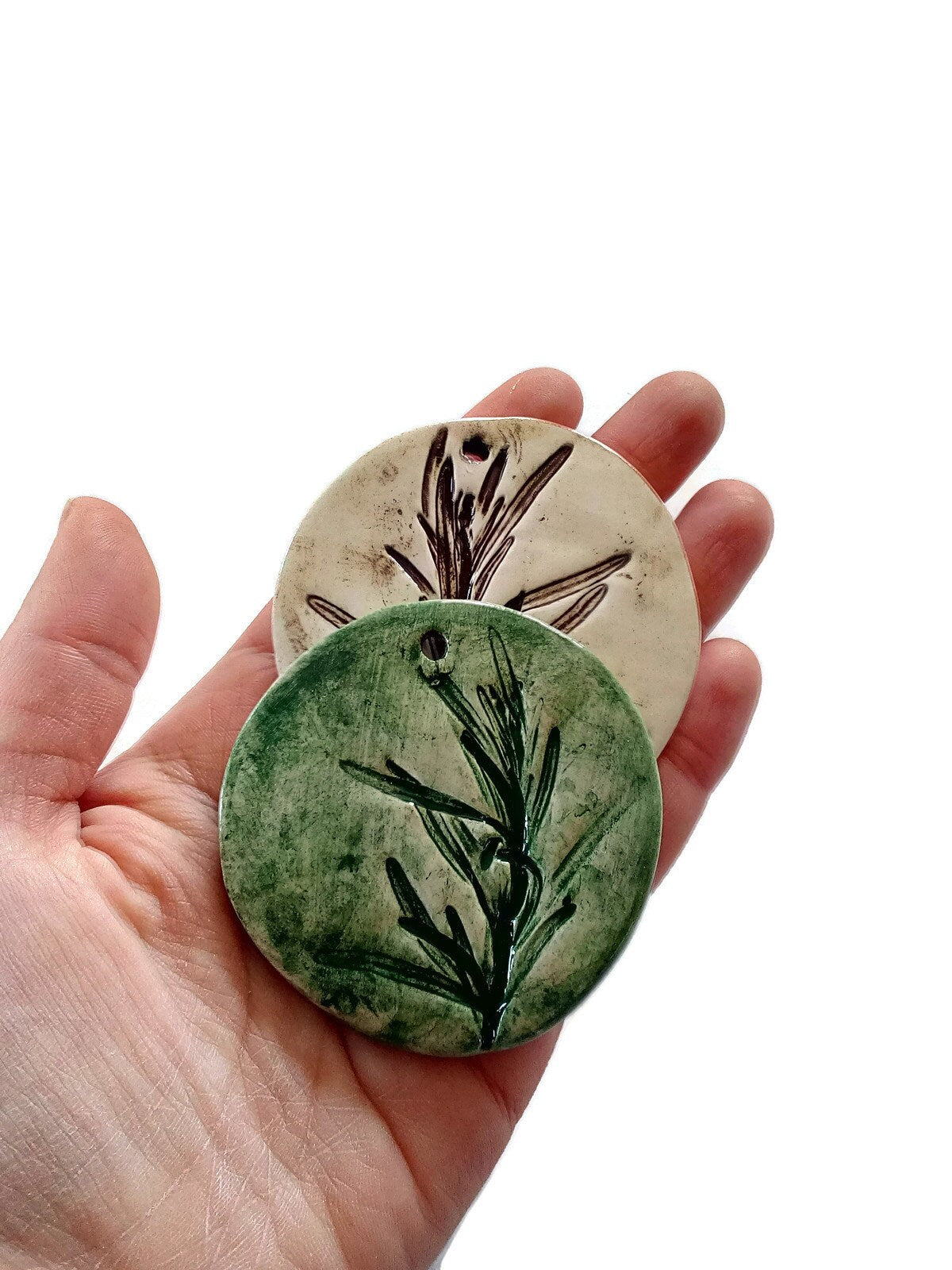 LARGE CIRCLE PENDANT, Large Pendant Eclectic Jewelry Making Rosemary Necklace Pendant, Handmade Ceramic Charms Round Shape Clay Charms - Ceramica Ana Rafael